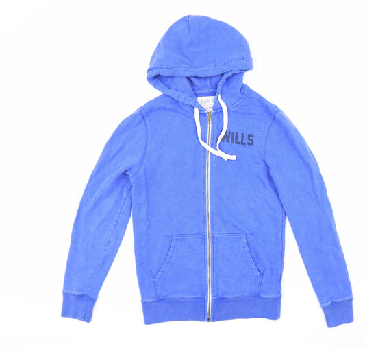 Jack Wills Womens Blue Herringbone 100% Cotton Full Zip Hoodie Size XS Zip