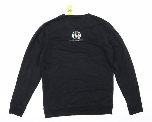 Preworn Mens Black Herringbone Polyester Pullover Sweatshirt Size L