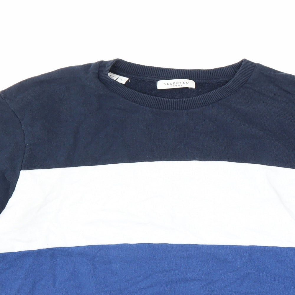 Selected Mens Blue Striped Cotton Pullover Sweatshirt Size M