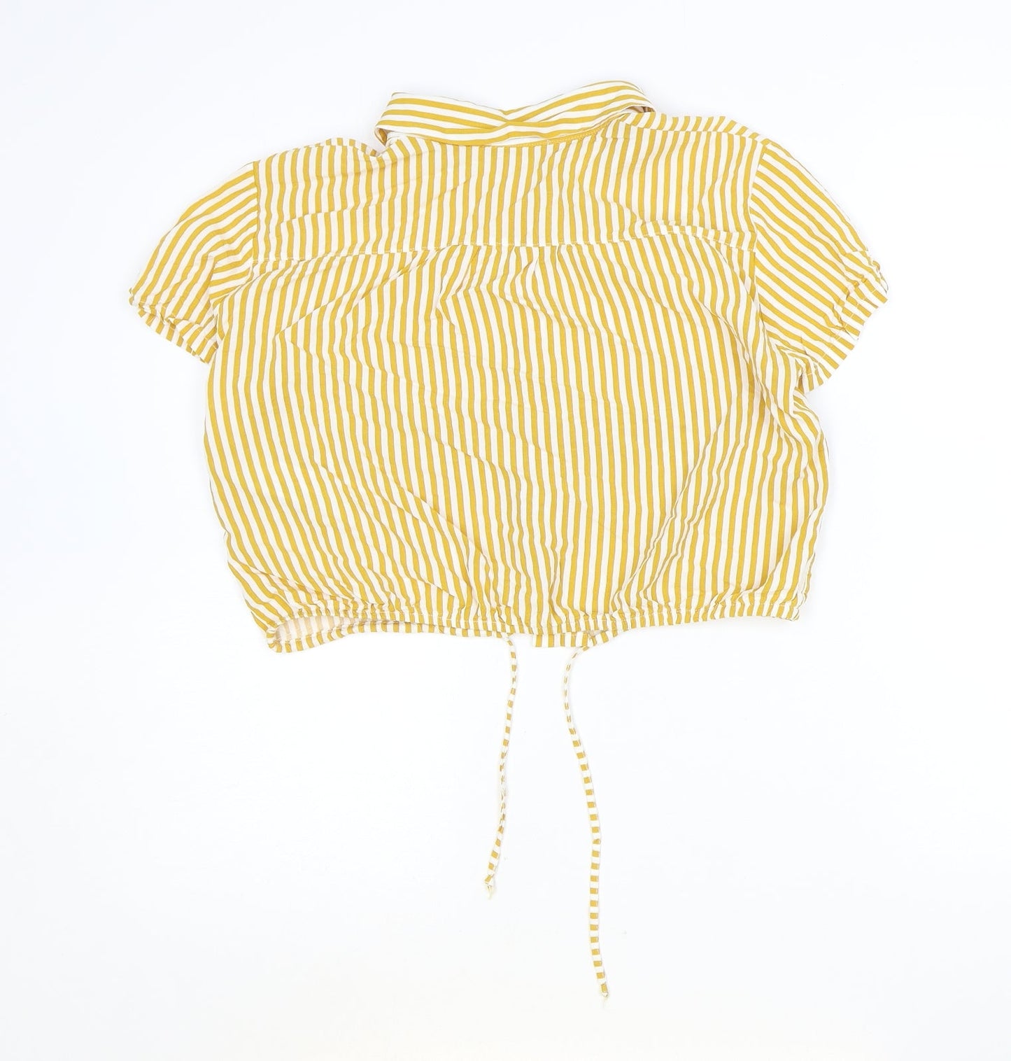 Pull&Bear Womens Yellow Striped Viscose Basic Button-Up Size S Collared