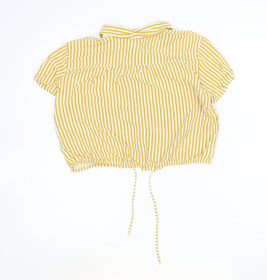 Pull&Bear Womens Yellow Striped Viscose Basic Button-Up Size S Collared
