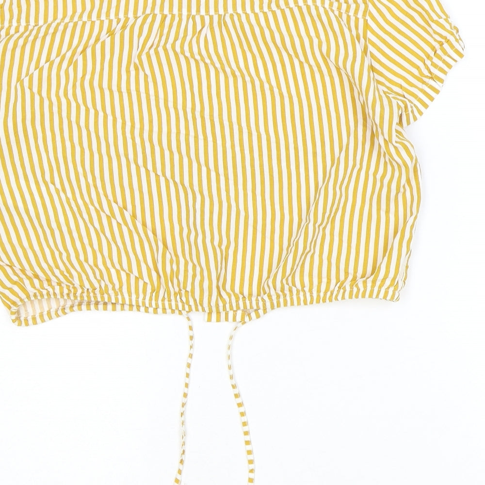 Pull&Bear Womens Yellow Striped Viscose Basic Button-Up Size S Collared