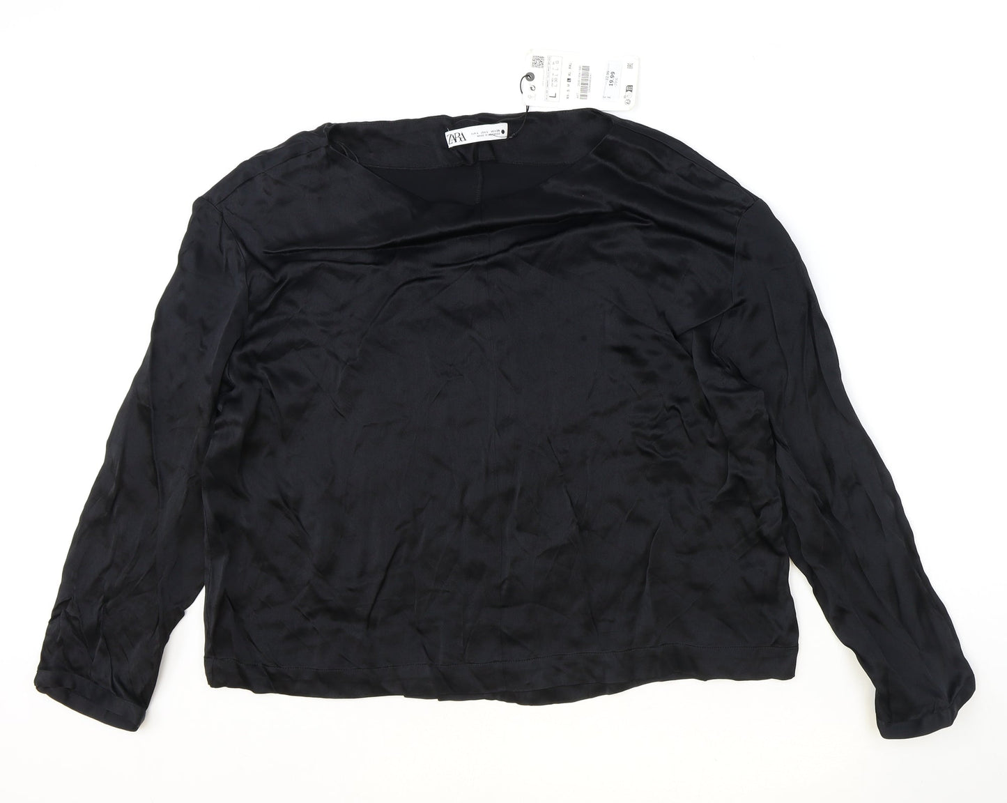 Zara Womens Black Viscose Basic Blouse Size L Round Neck