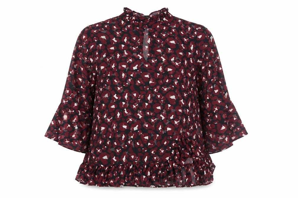 Papaya Womens Red Geometric Polyester Basic Blouse Size 12 Round Neck