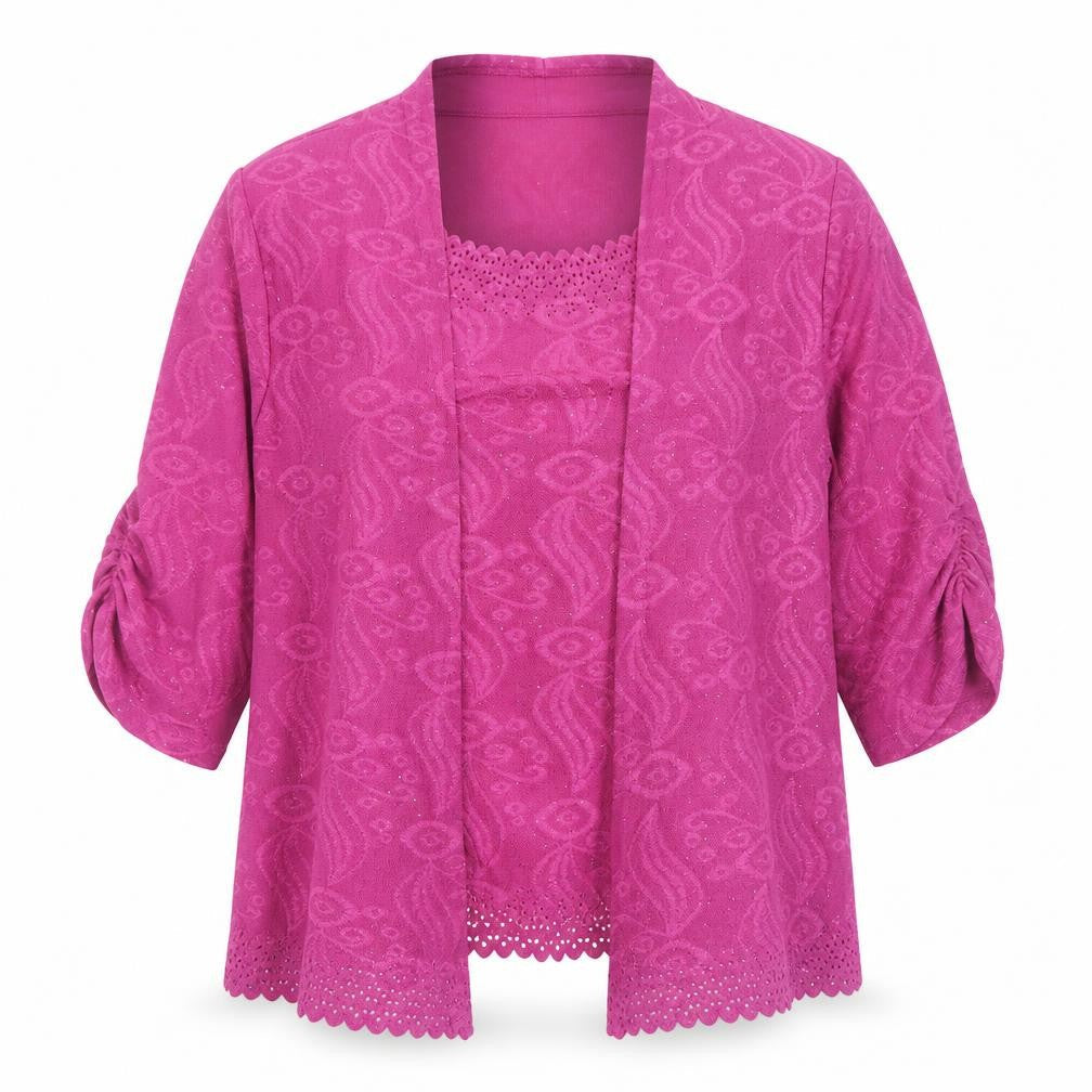 Anna Rose Womens Pink Geometric Polyester Basic Blouse Size L Scoop Neck