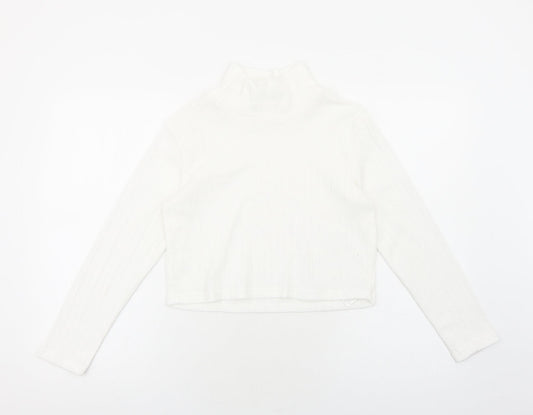 SheIn Girls White Polyester Pullover Casual Size 11-12 Years Mock Neck Pullover