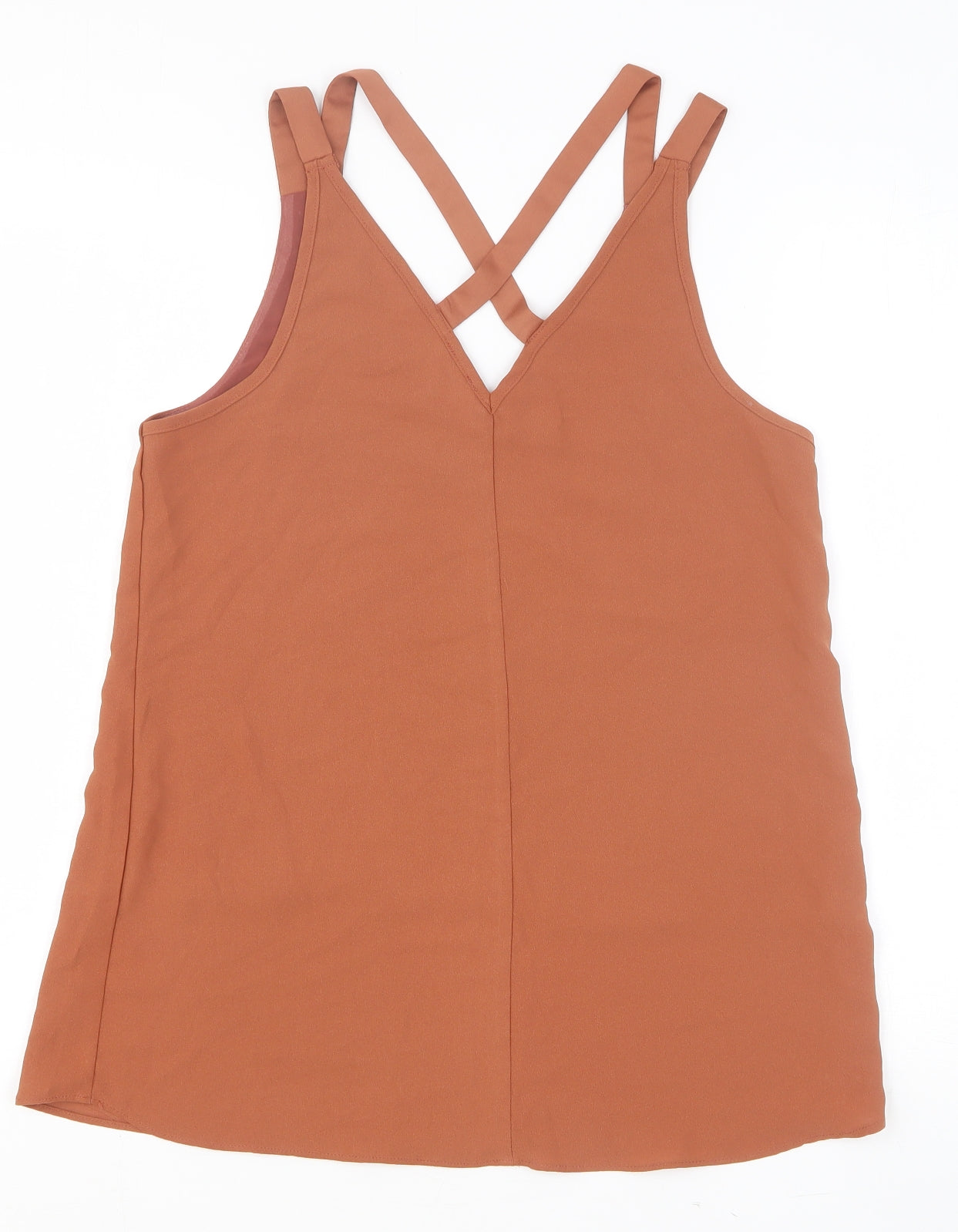 River Island Womens Orange Polyester Basic Tank Size 8 V-Neck - Cross Back Strap Detail