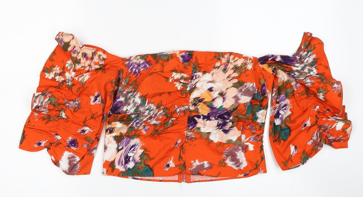 H&M Womens Red Floral Cotton Cropped Tank Size 10 Off the Shoulder