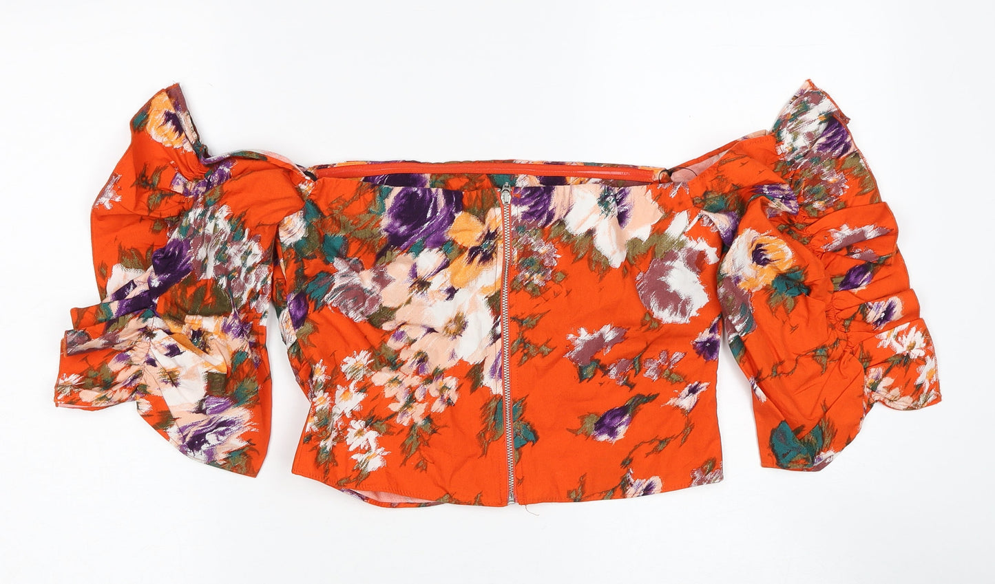 H&M Womens Red Floral Cotton Cropped Tank Size 10 Off the Shoulder