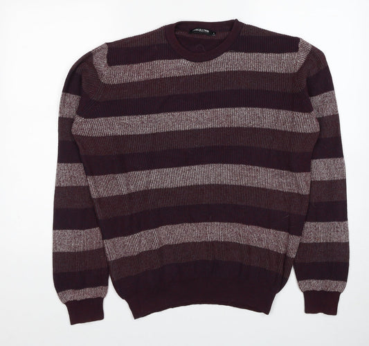 Debenhams Mens Red Round Neck Striped Cotton Pullover Jumper Size S Long Sleeve