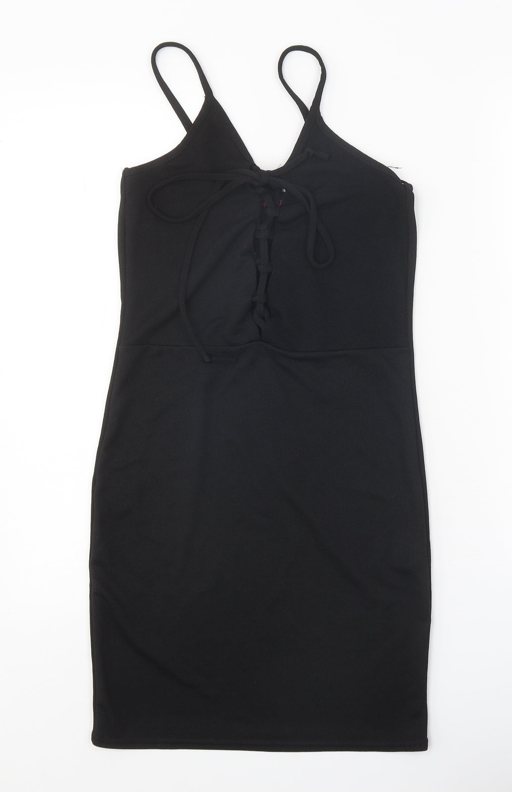 Prague Womens Black Polyester Bodycon Size 8 V-Neck Lace Up