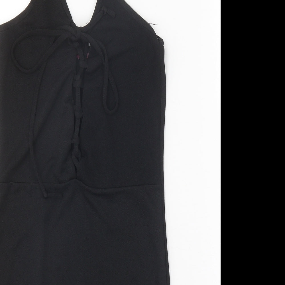 Prague Womens Black Polyester Bodycon Size 8 V-Neck Lace Up
