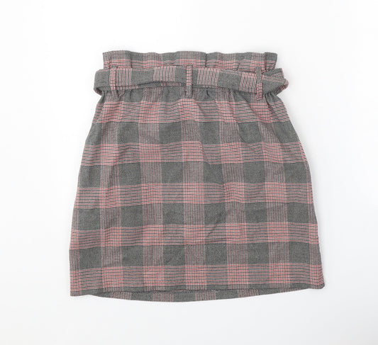 Zara Womens Black Plaid Polyester Straight & Pencil Skirt Size XS Tie