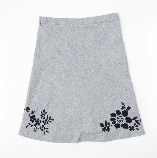Fever Womens Blue Floral Polyester Swing Skirt Size 12 Zip