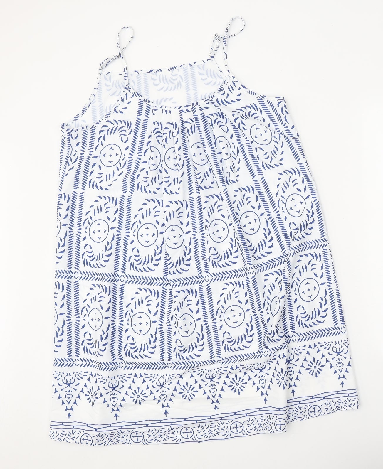 Preworn Womens White Geometric Polyester Trapeze & Swing One Size Scoop Neck Pullover