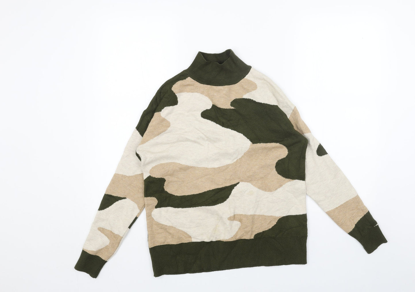 Marks and Spencer Womens Beige High Neck Camouflage Viscose Pullover Jumper Size S