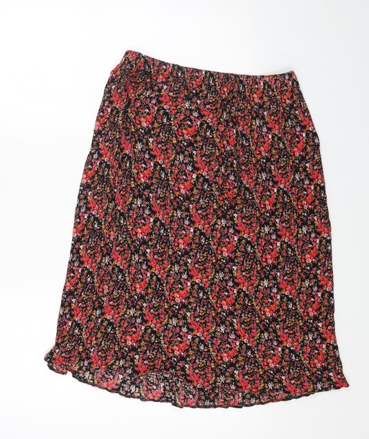 Preworn Womens Red Floral Viscose Swing Skirt Size XL Drawstring
