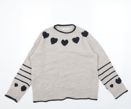 White Stuff Womens Grey Round Neck Acrylic Pullover Jumper Size 12