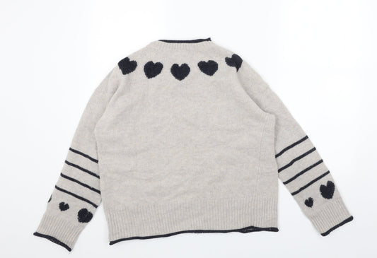 White Stuff Womens Grey Round Neck Acrylic Pullover Jumper Size 12