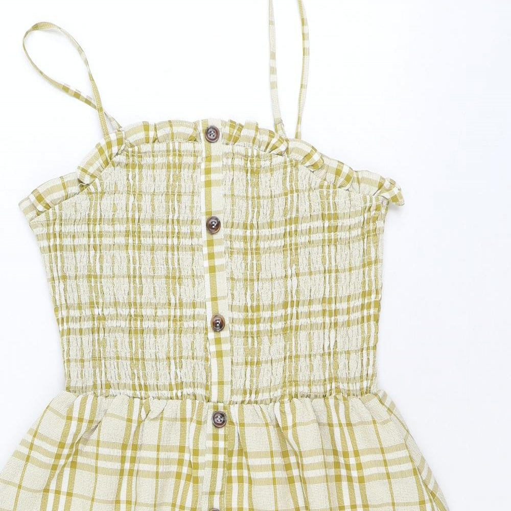 Gilli Womens Yellow Plaid Polyester Fit & Flare Size M Square Neck Pullover
