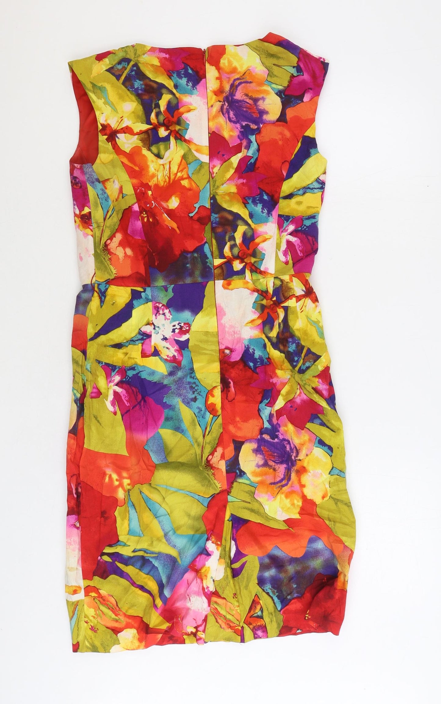 Scarlett Womens Multicoloured Floral Cotton A-Line Size 8 Square Neck Zip