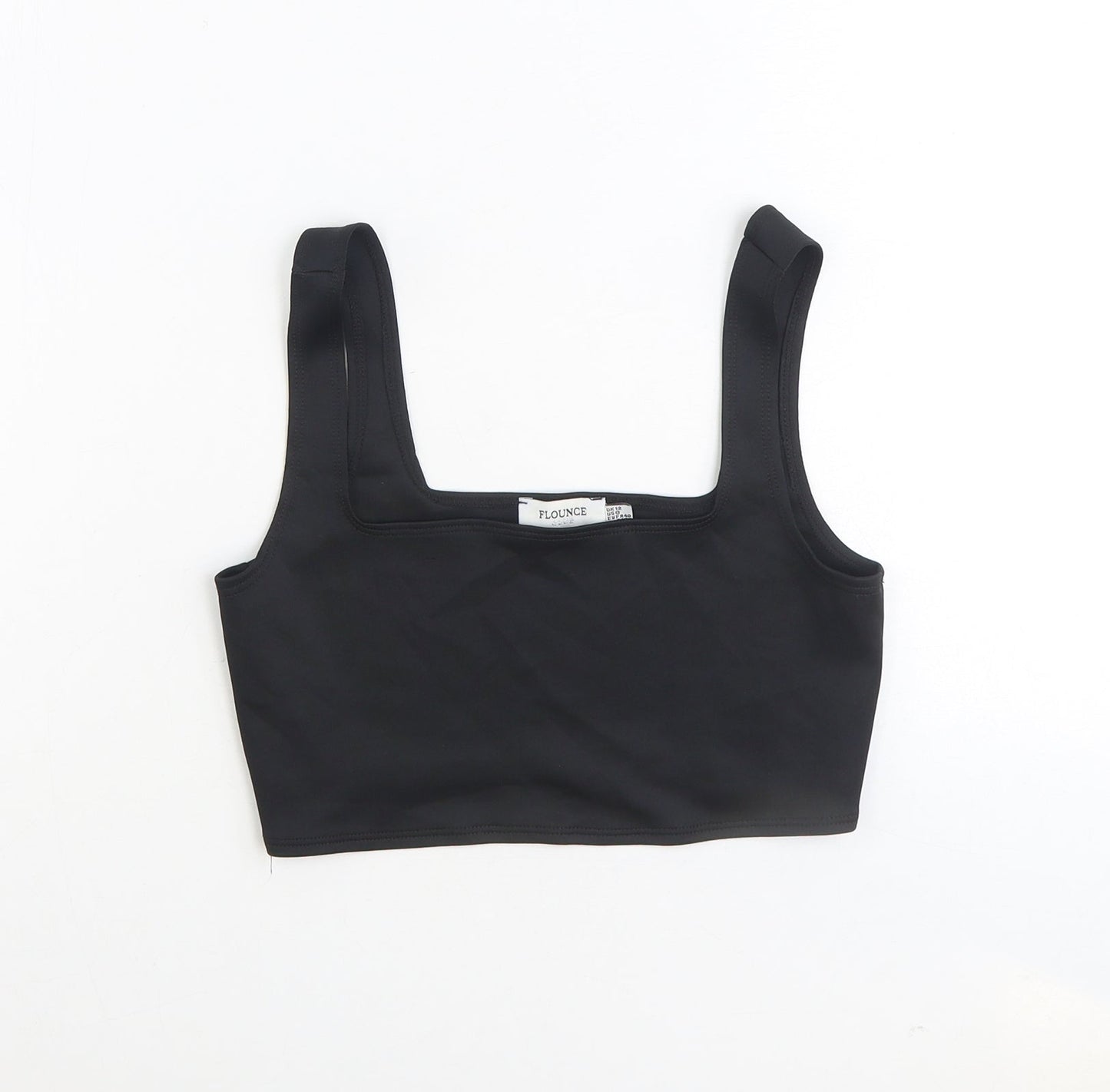 Flounce Womens Black Polyester Cropped Tank Size 12 Square Neck