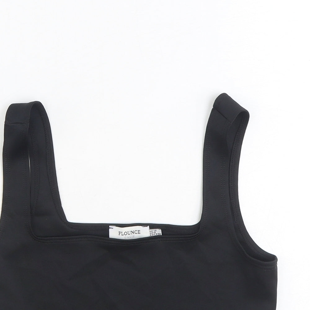 Flounce Womens Black Polyester Cropped Tank Size 12 Square Neck
