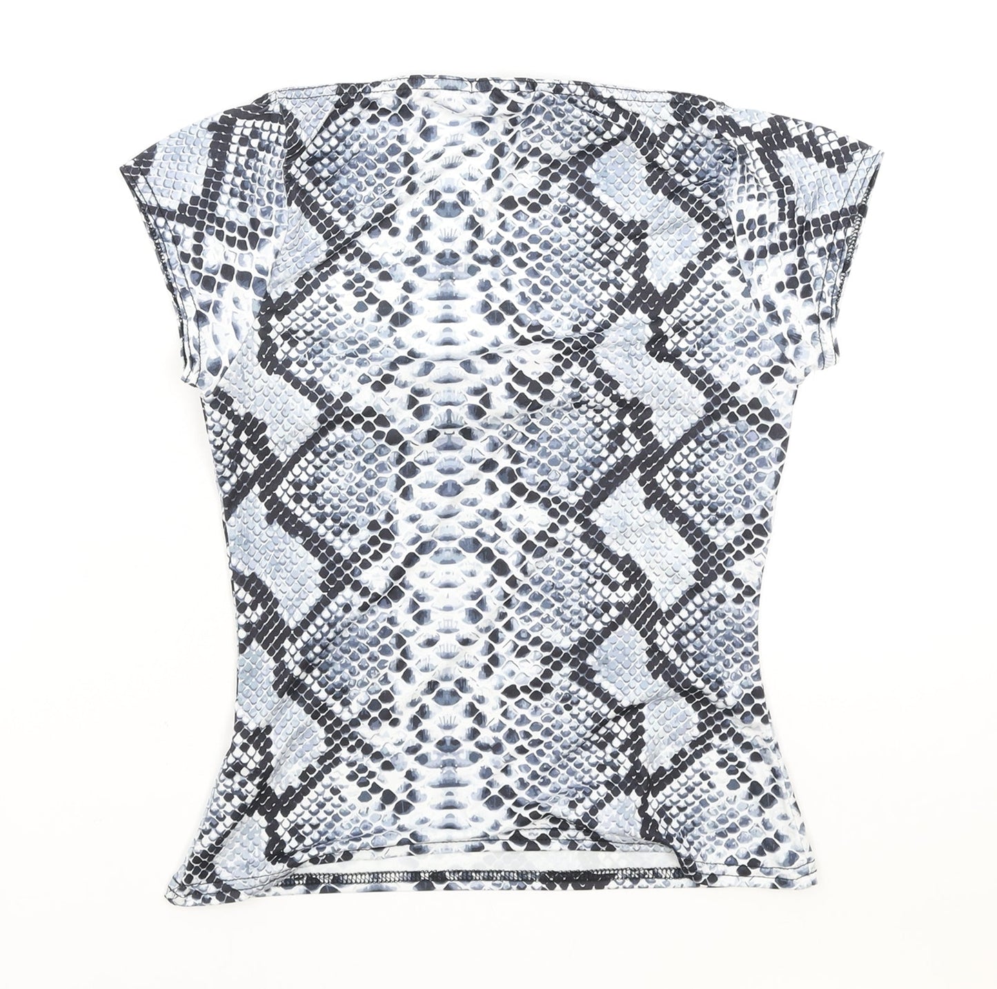 Boohoo Womens Blue Animal Print Polyester Basic T-Shirt Size 10 Square Neck - Snake Skin Print