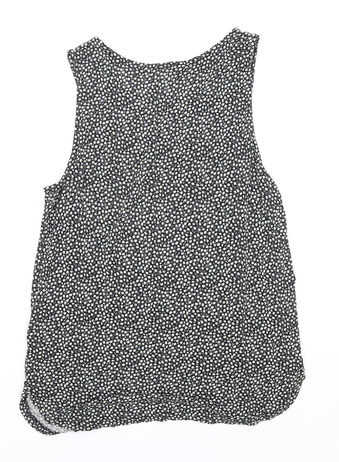 H&M Womens Black Floral Polyester Basic Tank Size S Boat Neck