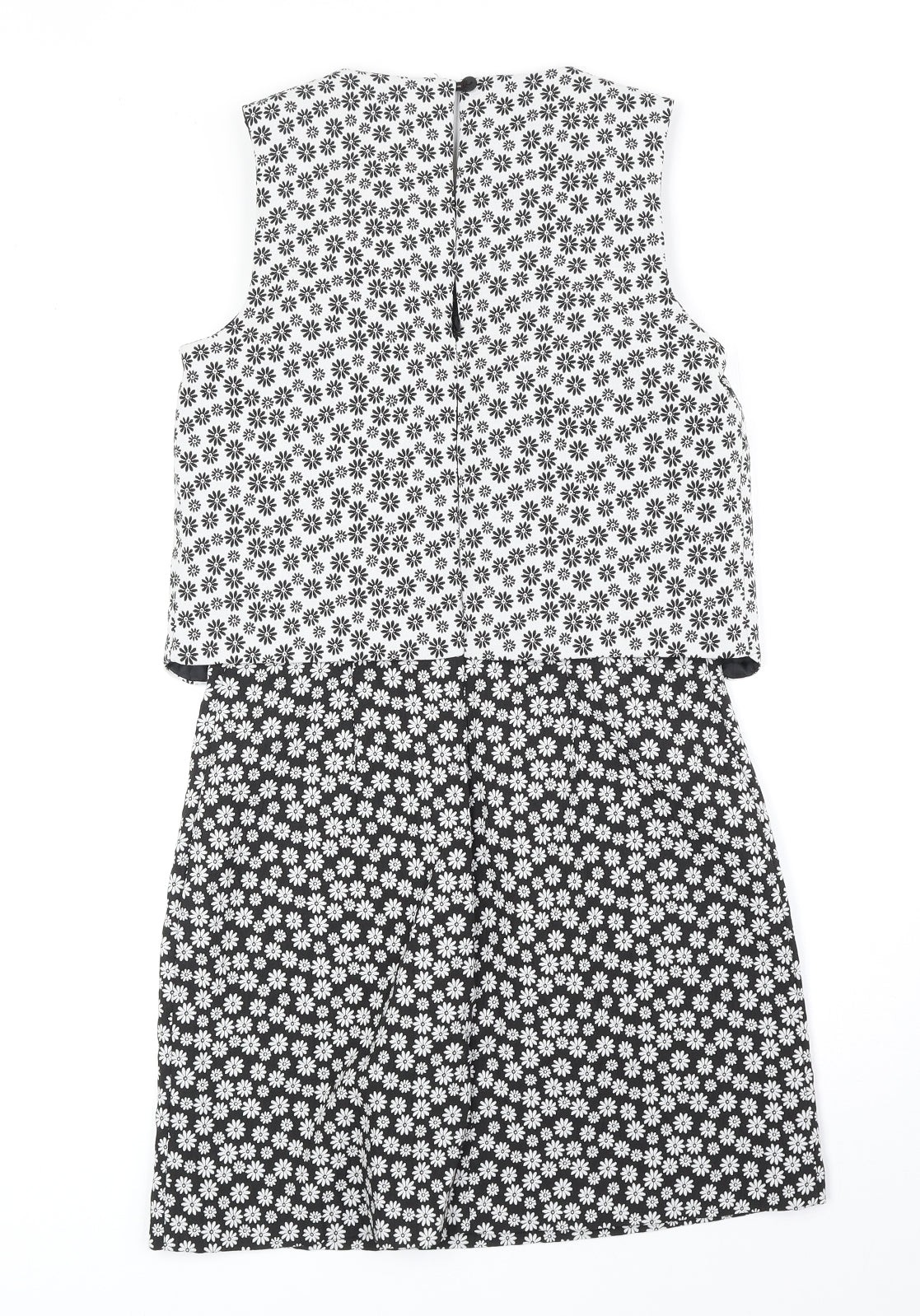 Miss Selfridge Womens Black Floral Polyester A-Line Size 8 Round Neck Zip