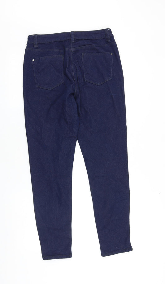 M&Co Womens Blue Cotton Skinny Jeans Size 10 L28 in Slim Zip