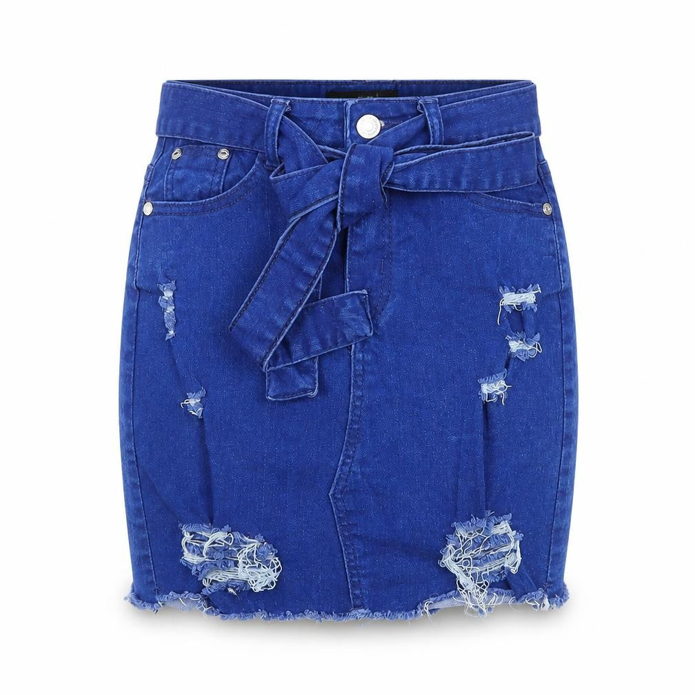 Denim Wise Womens Blue Cotton Straight & Pencil Skirt Size 6 Tie - Distressed Look Belt Included