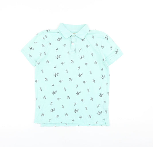 H&M Boys Blue Geometric 100% Cotton Pullover Polo Size 10-11 Years Collared Button