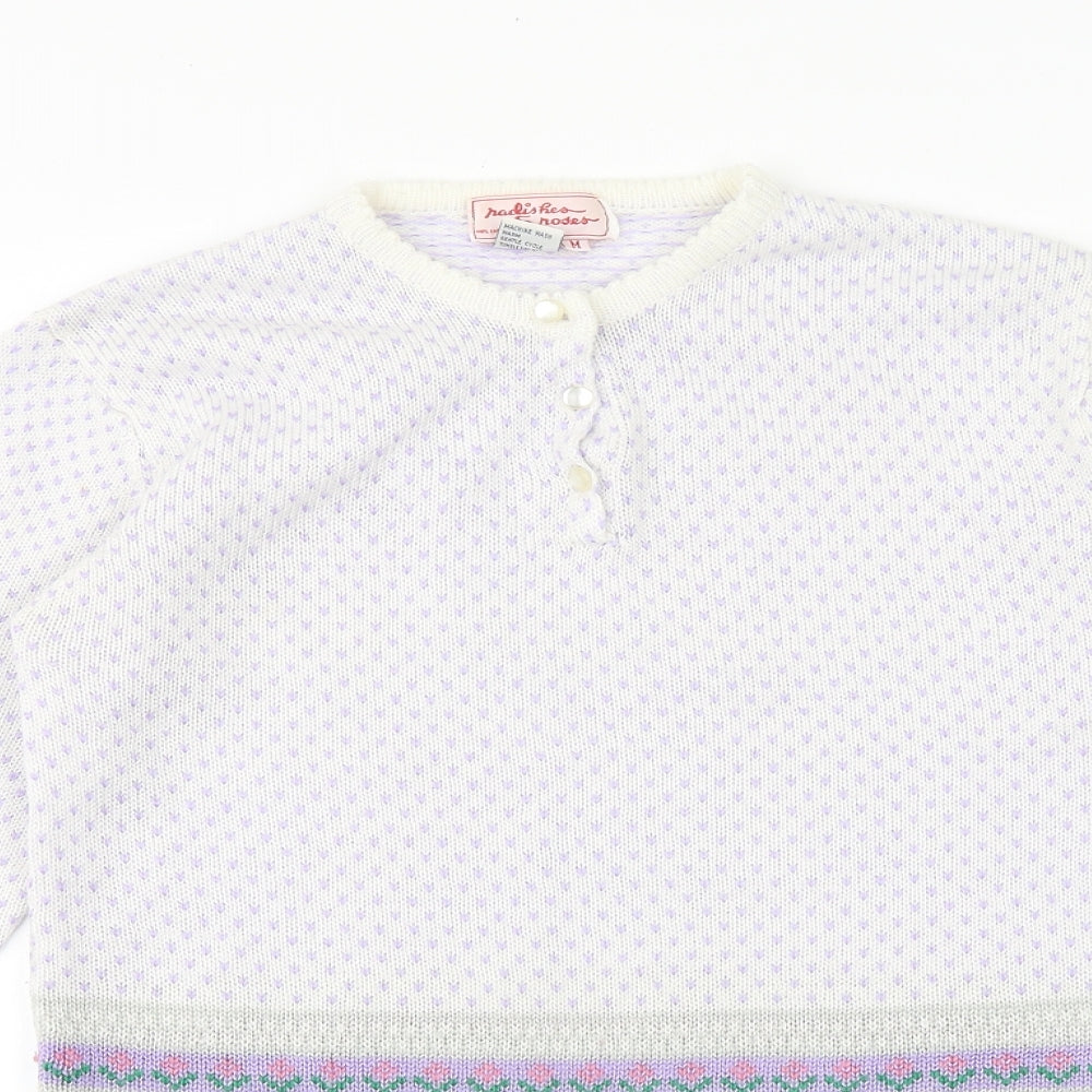 Preworn Womens Purple Round Neck Floral Acrylic Pullover Jumper Size M