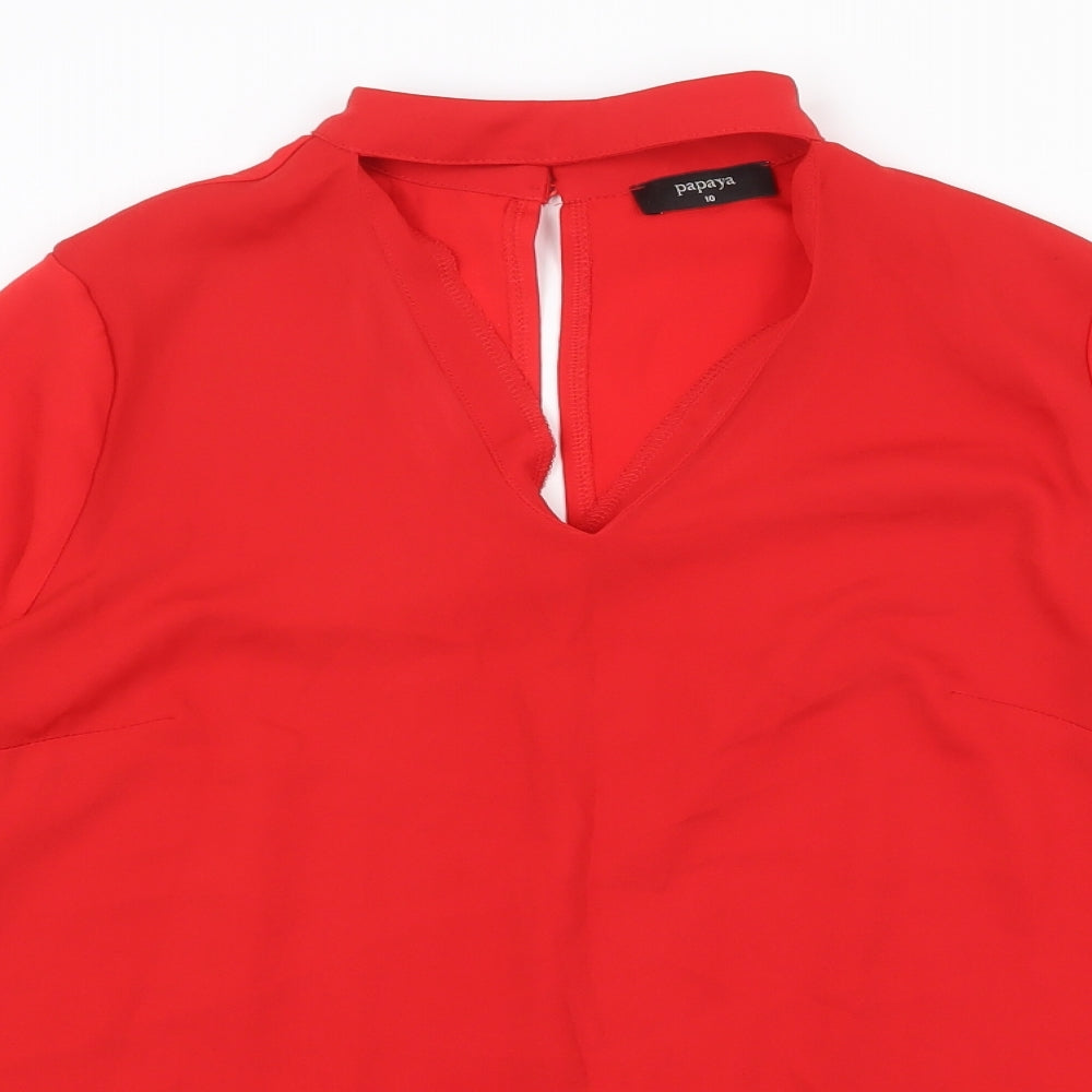 Papaya Womens Red Polyester Tunic Blouse Size 10 Round Neck - Flute Sleeve
