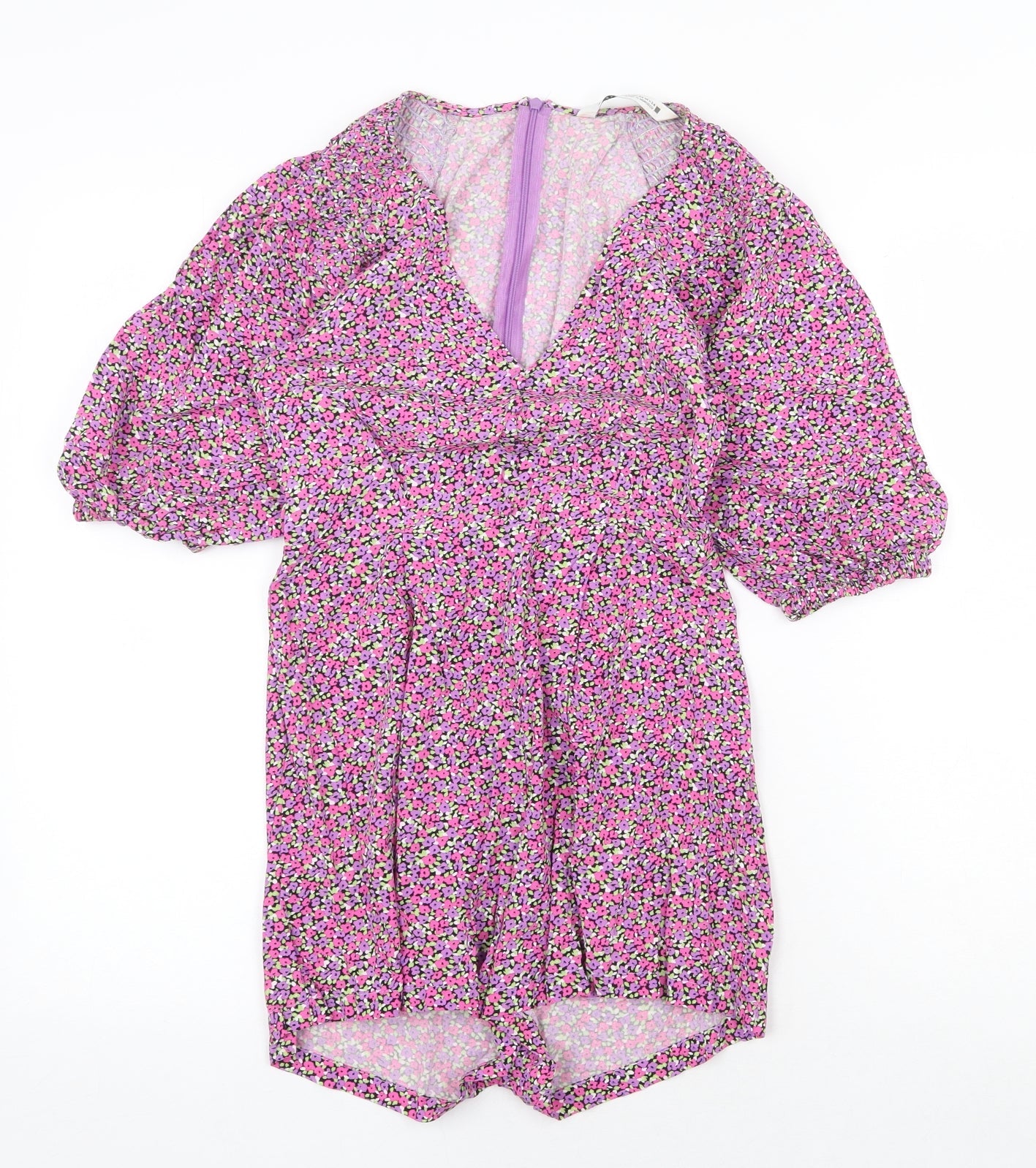 Zara Womens Pink Floral Polyester Playsuit One-Piece Size XS Zip