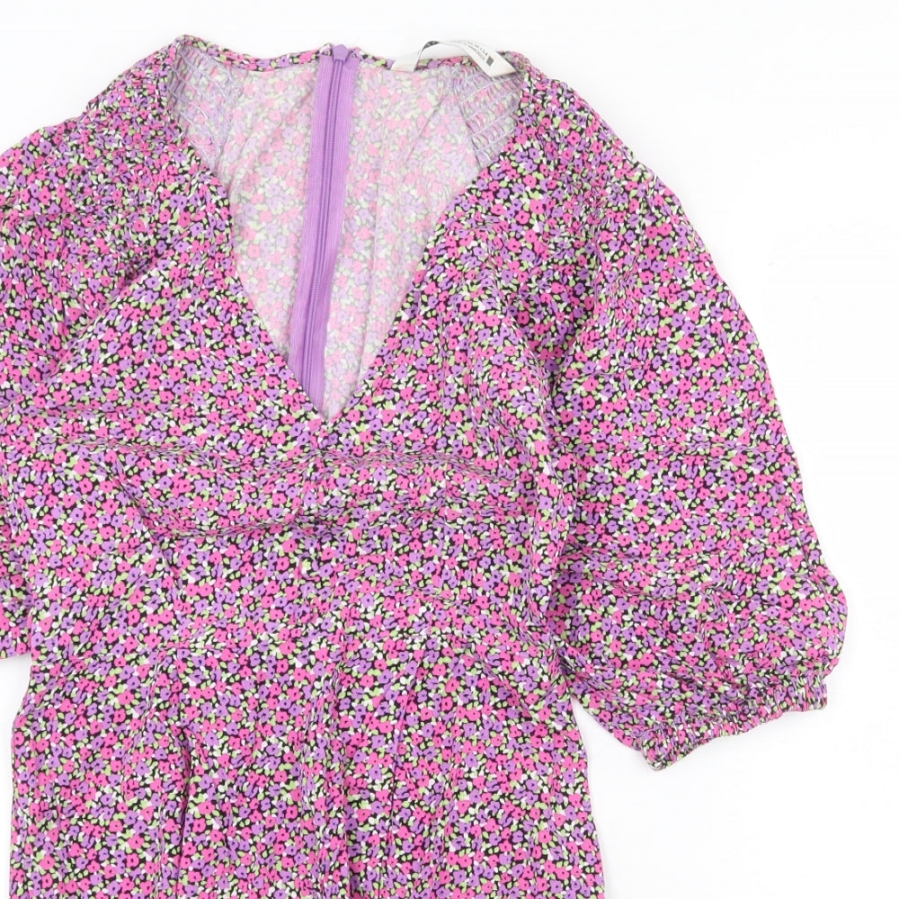 Zara Womens Pink Floral Polyester Playsuit One-Piece Size XS Zip