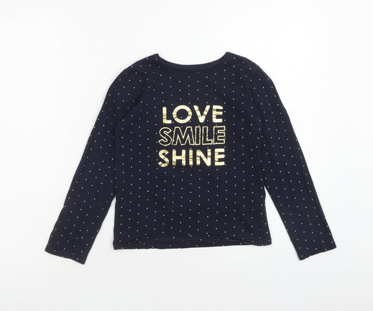 Primark Girls Blue Polka Dot Cotton Basic Blouse Size 8-9 Years Boat Neck Pullover - Love Smile Shine