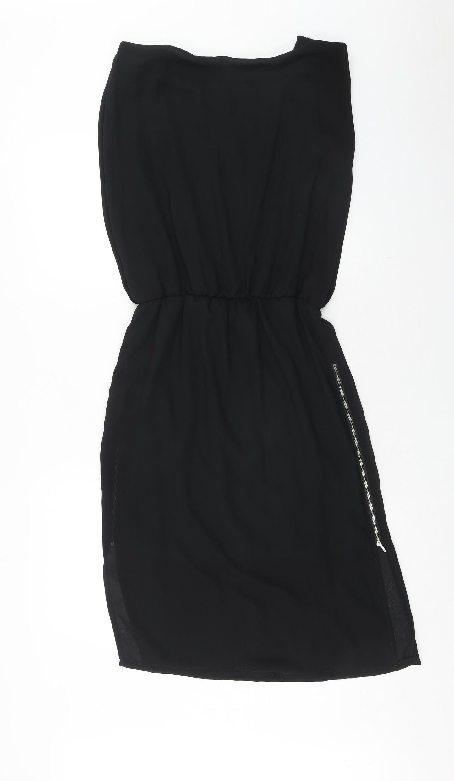infront Womens Black Polyester A-Line Size S Boat Neck Zip