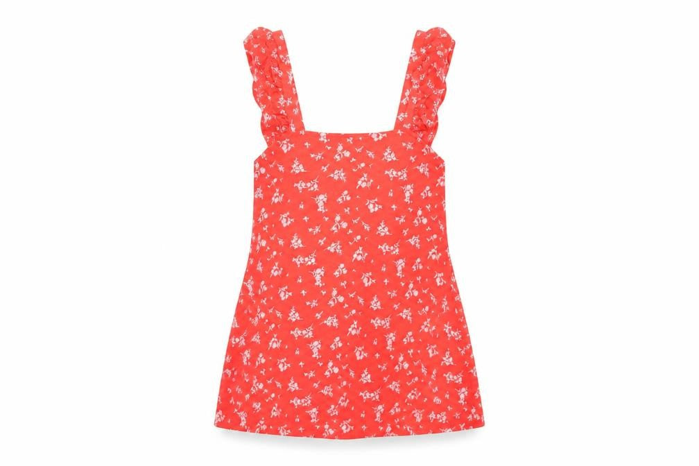 Marks and Spencer Womens Red Floral Cotton Basic Tank Size 6 Square Neck