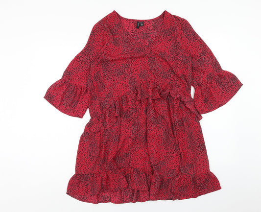 VERO MODA Womens Red Geometric Polyester A-Line Size S V-Neck Pullover