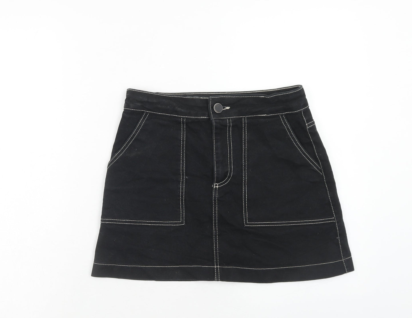 Zara Womens Black Cotton Straight & Pencil Skirt Size S Zip