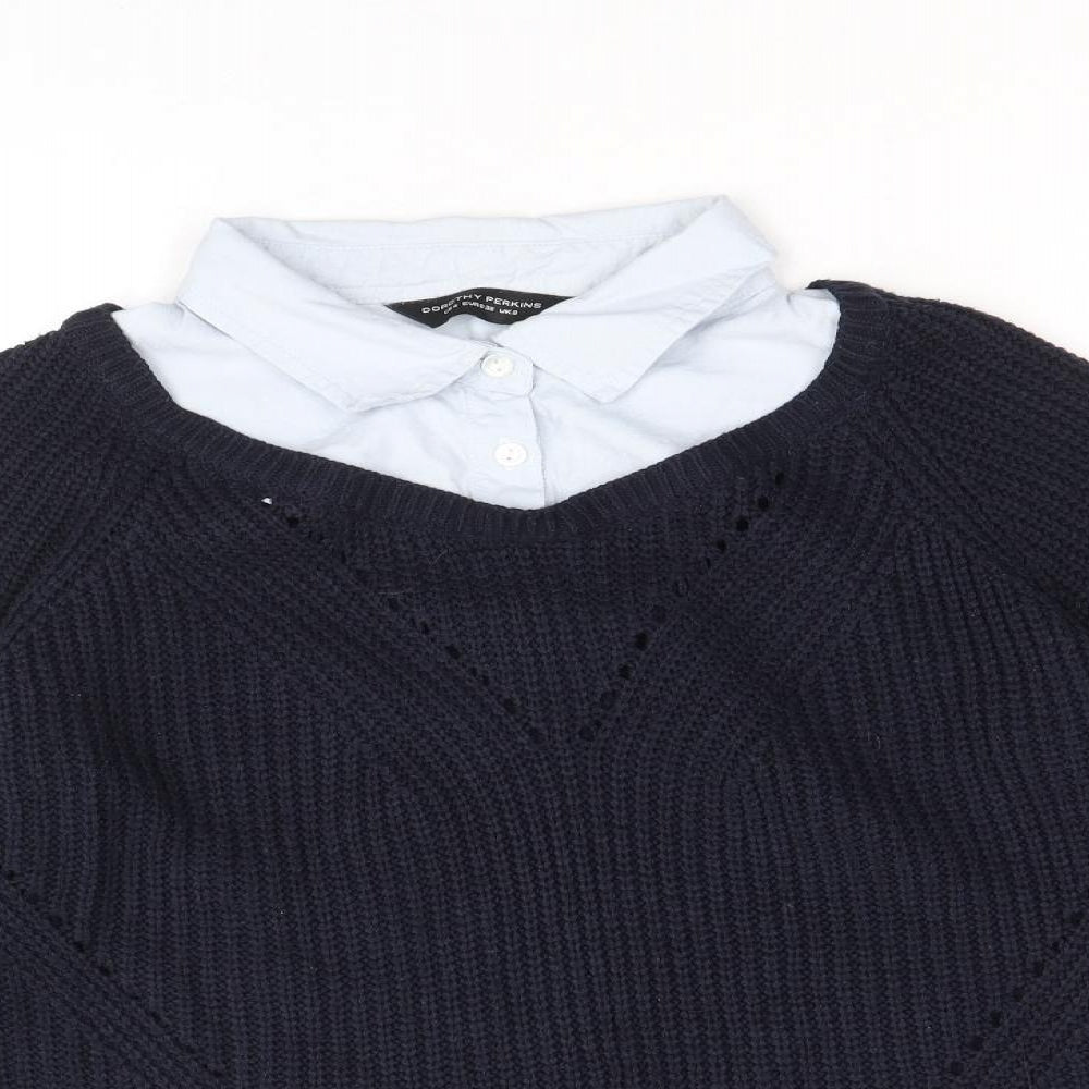 Dorothy Perkins Womens Blue Collared 100% Cotton Pullover Jumper Size 8