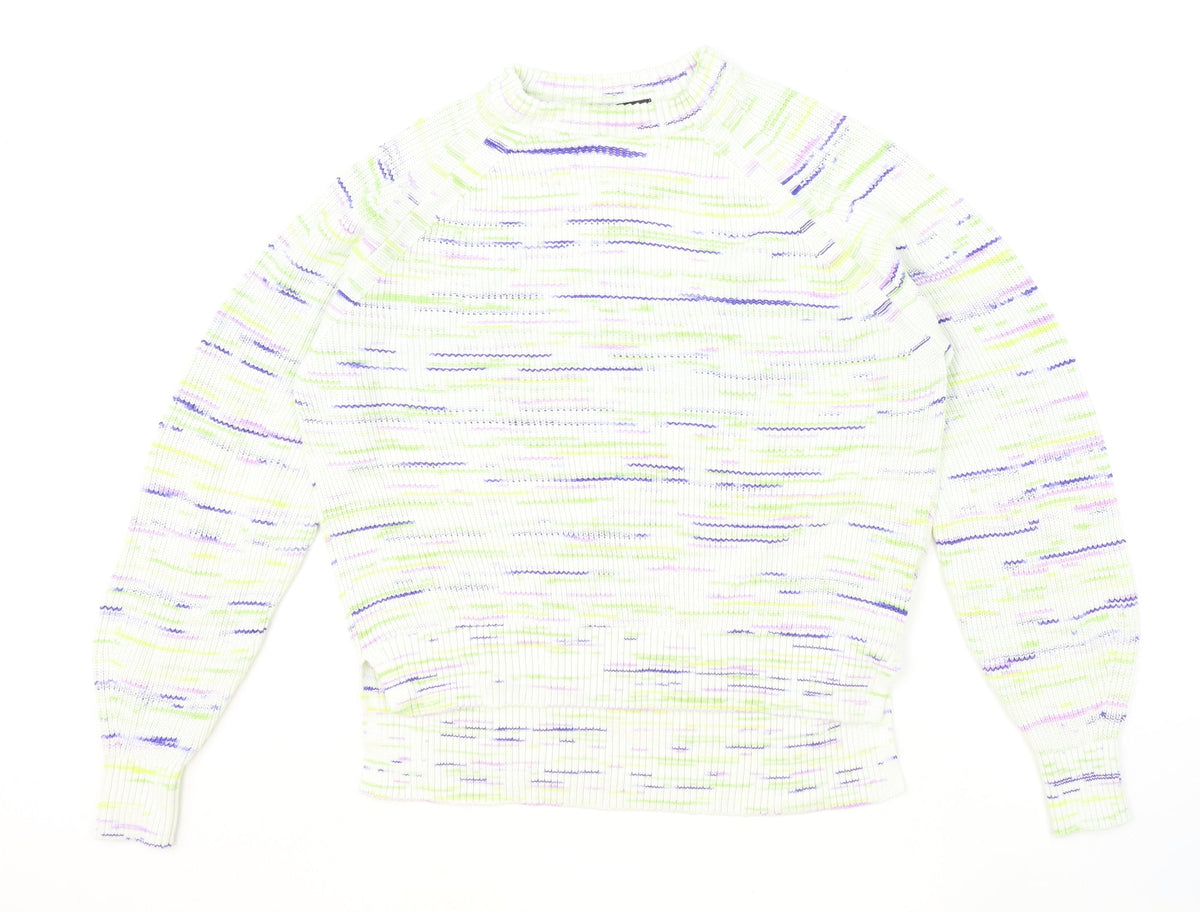 Marks and Spencer Womens Multicoloured Round Neck Striped Cotton Pullover Jumper Size L