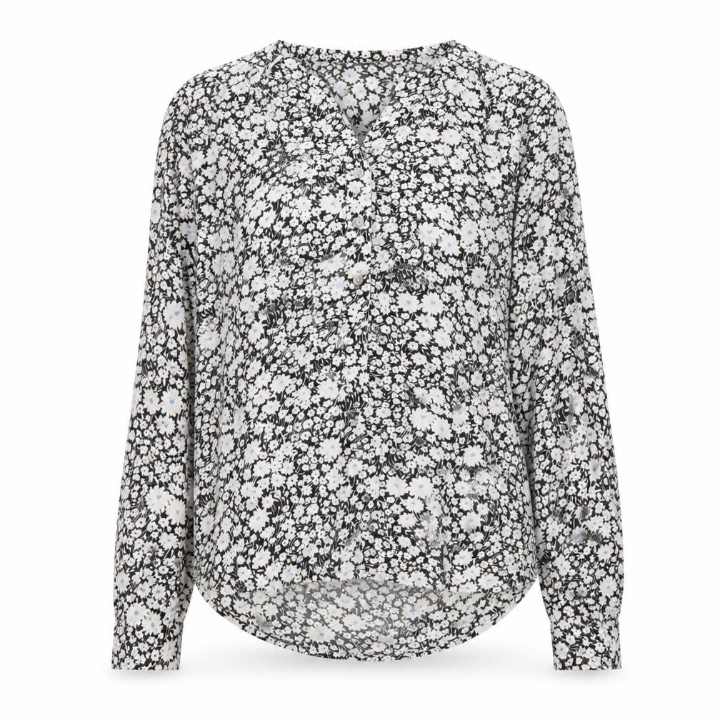 Marks and Spencer Womens Black Floral Viscose Basic Blouse Size 6 V-Neck