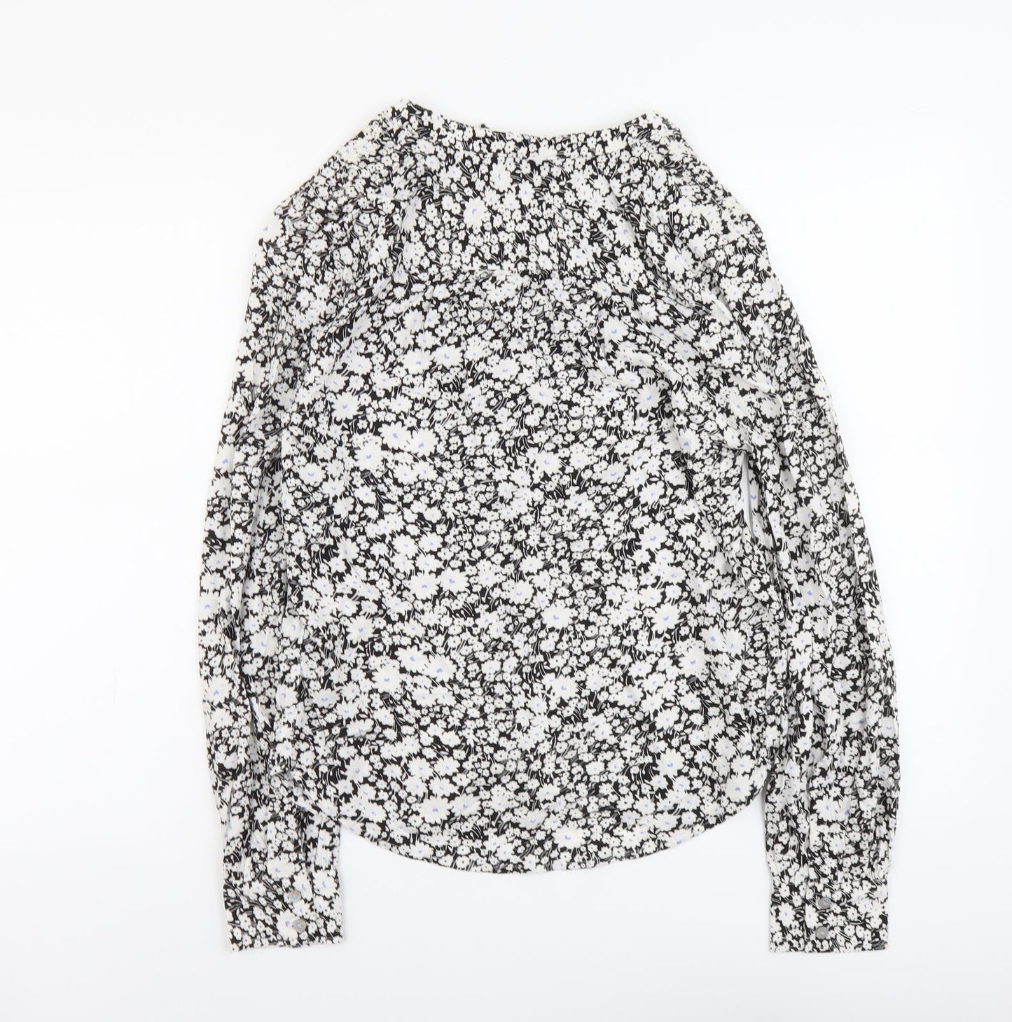 Marks and Spencer Womens Black Floral Viscose Basic Blouse Size 6 V-Neck