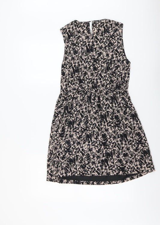 Vero Moda Womens Black Geometric Viscose A-Line Size S Round Neck Button