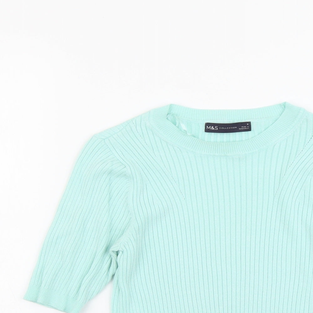 Marks and Spencer Womens Green Round Neck Acrylic Pullover Jumper Size 8