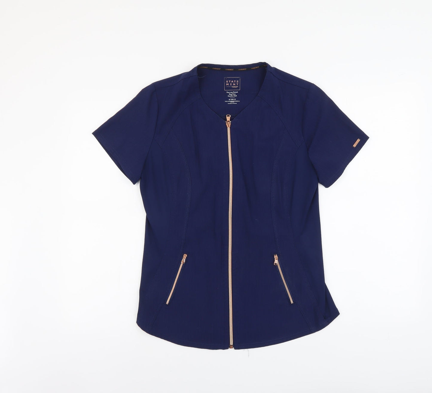 Cherokee Womens Blue Polyester Basic Blouse Size S Scoop Neck