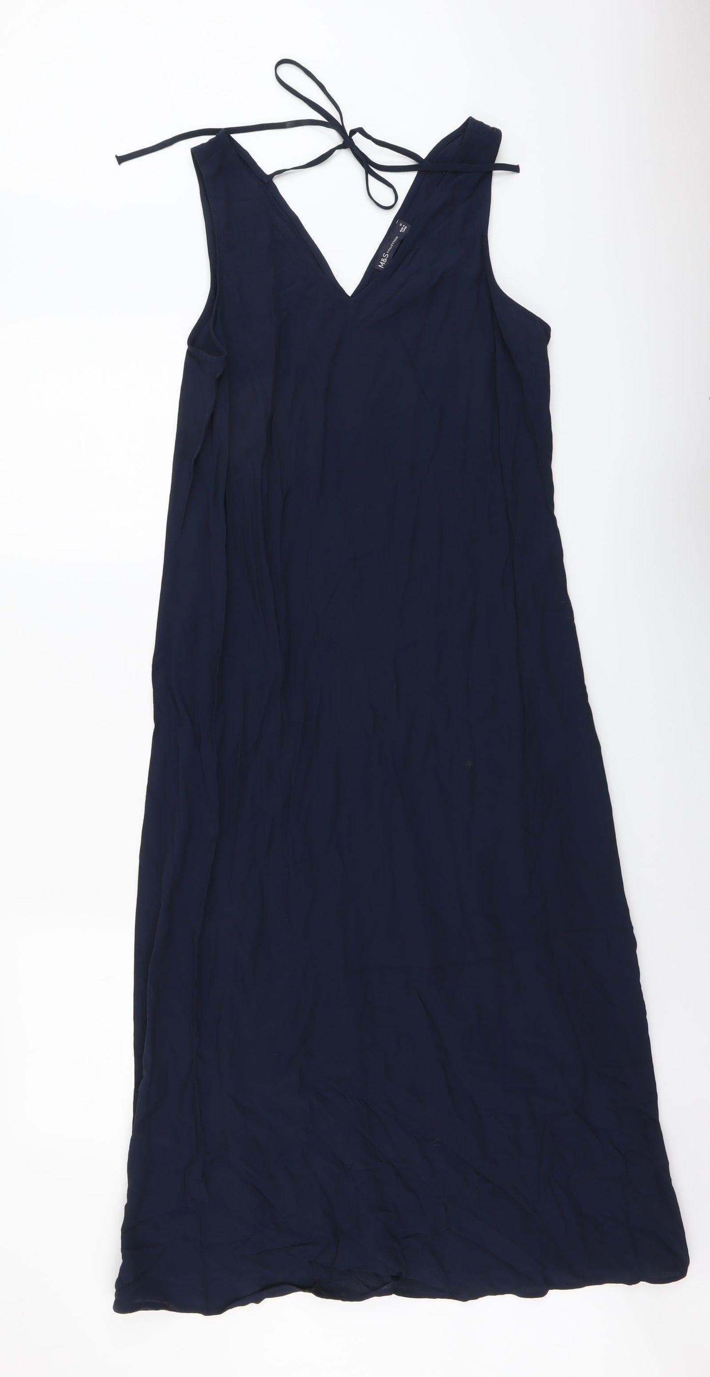 Marks and Spencer Womens Blue Viscose A-Line Size 10 V-Neck Tie
